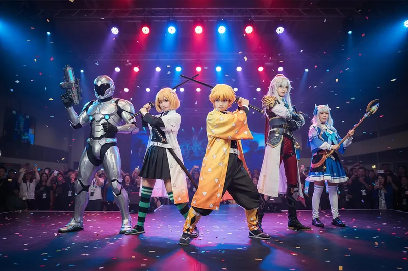 Cosplay ομάδα σε σκηνή με φώτα